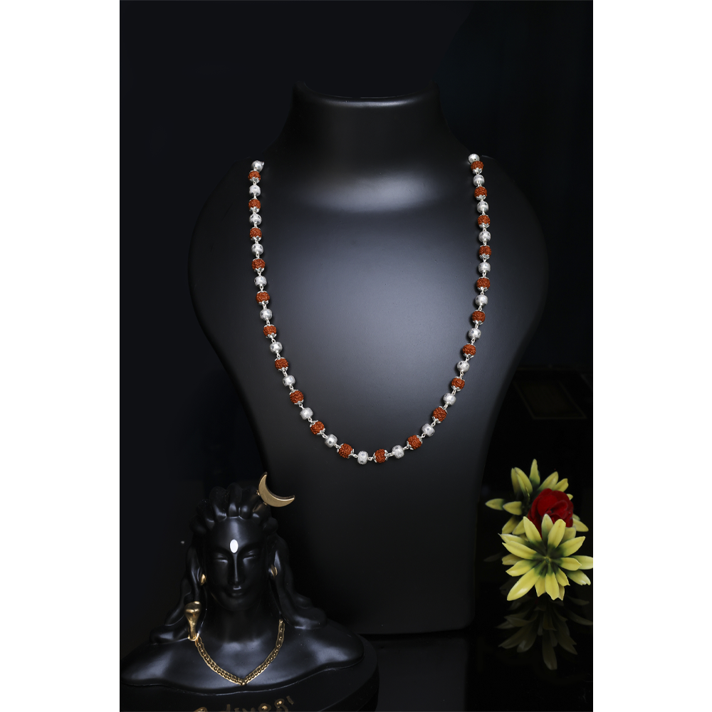 Rudraksha and Silver Beads Mala 92.5 Purity Hallmark