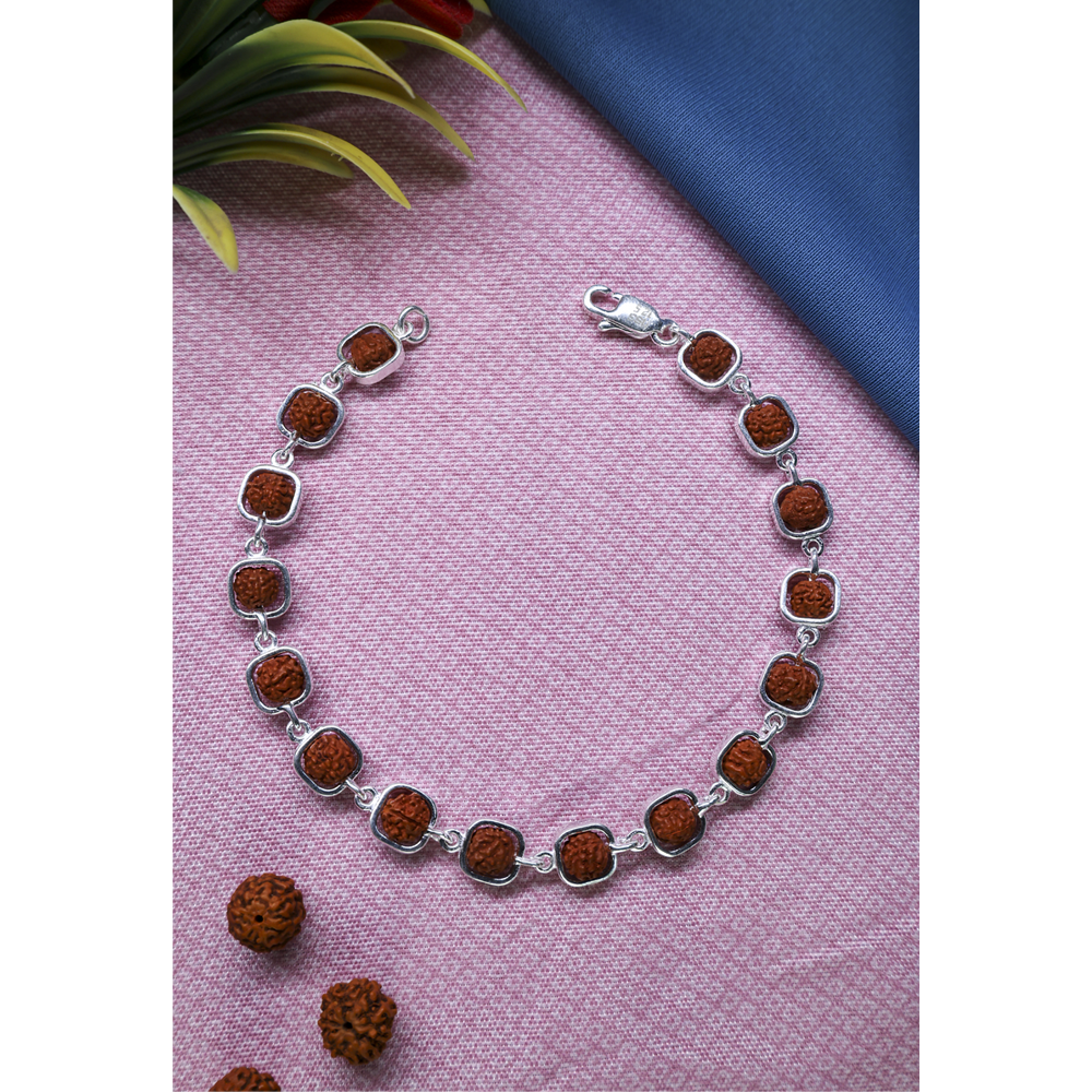 Rudraksha Silver 92.5 with Purity Hallmark Bracelet Square.