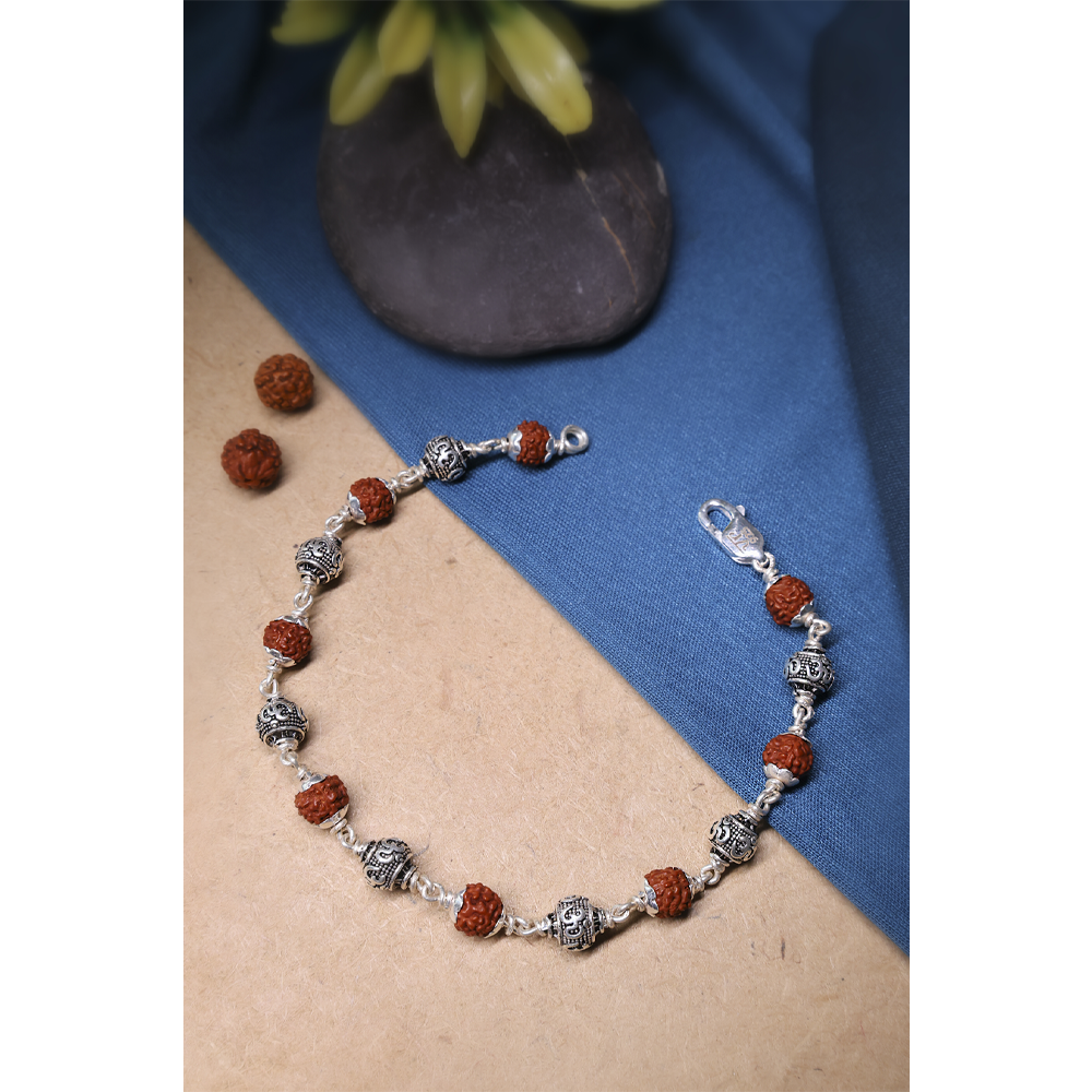 Rudraksha Silver 92.5 with Purity Hallmark Bracelet with Silver OM Beads