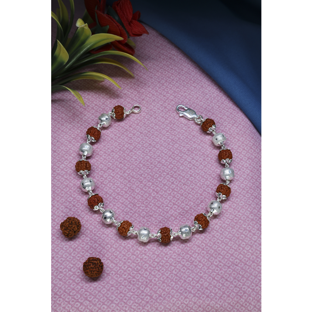 Rudraksha Silver 92.5 with Purity Hallmark Bracelet with Silver Beads C cut Capping.