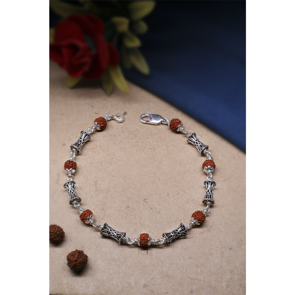 Rudraksha Silver 92.5 with Purity Hallmark Bracelet with Damru chain.