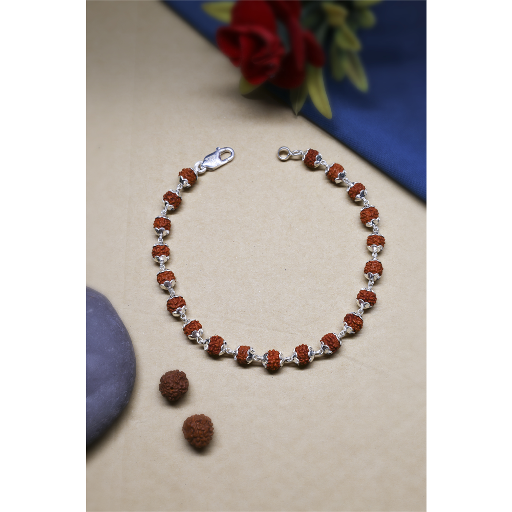 Rudraksha Silver 92.5 with Purity Hallmark Bracelet C cut Capping.