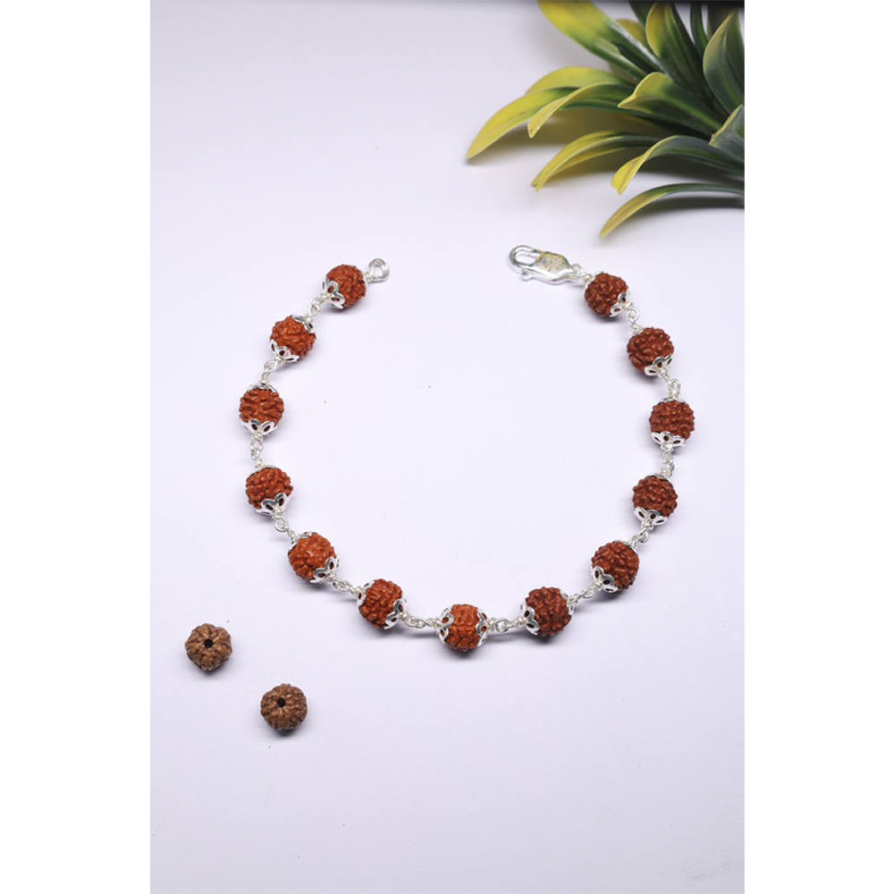 Rudraksha Silver 92.5 Purity Hallmark Bracelet Lotus Cutting Capping.