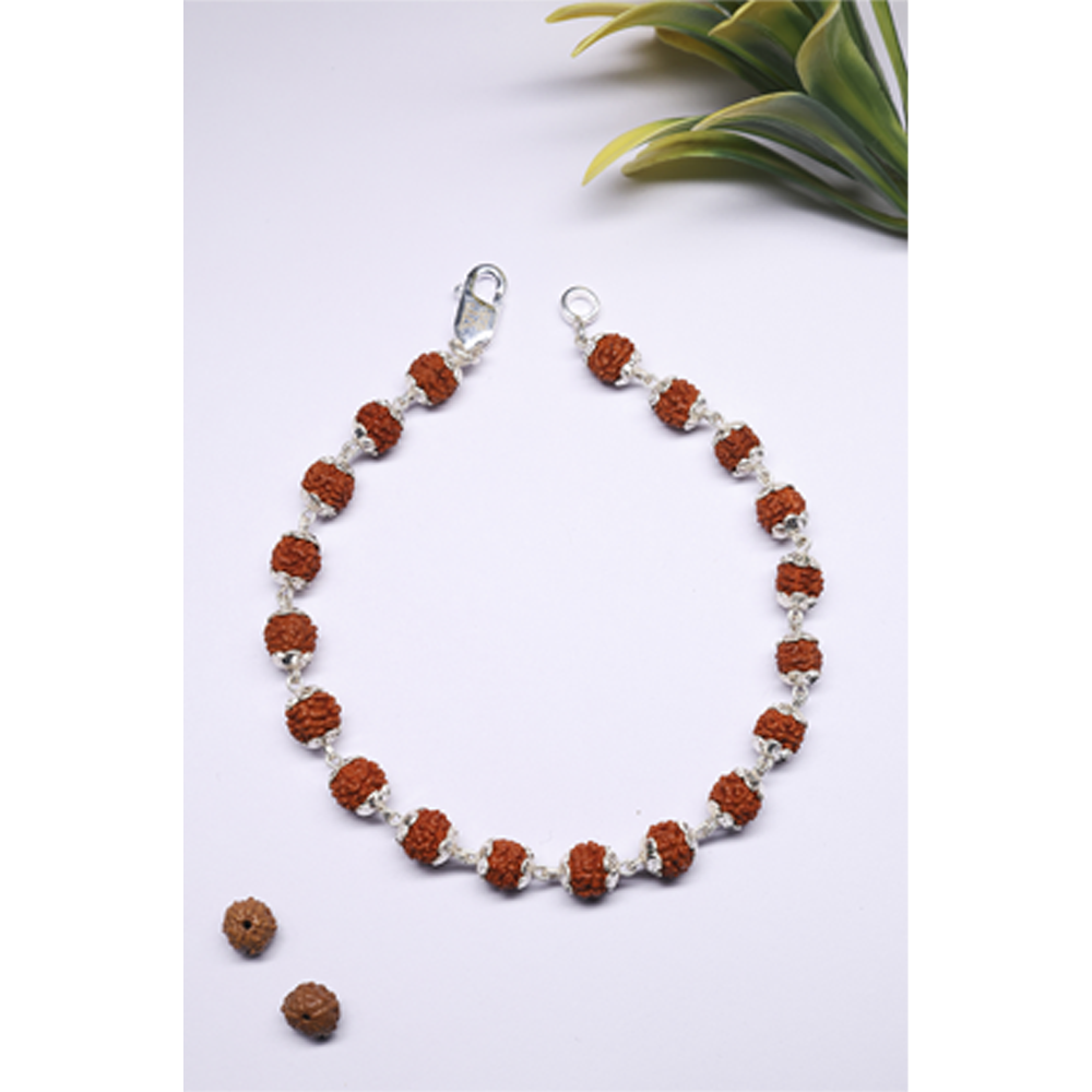 Rudraksha Silver 92.5 Purity HallmarkBracelet Lotus Capping.