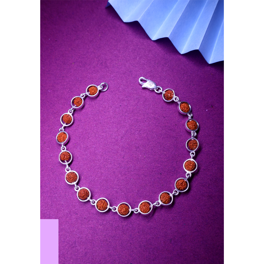 Rudraksha Silver 92.5% Purity Hallmark Bracelet Silver round frame