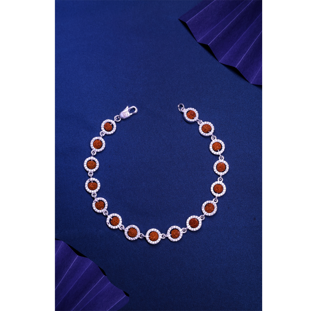 Rudraksha Silver 92.5% Purity Hallmark Bracelet With Diamond Round Orbit Frame