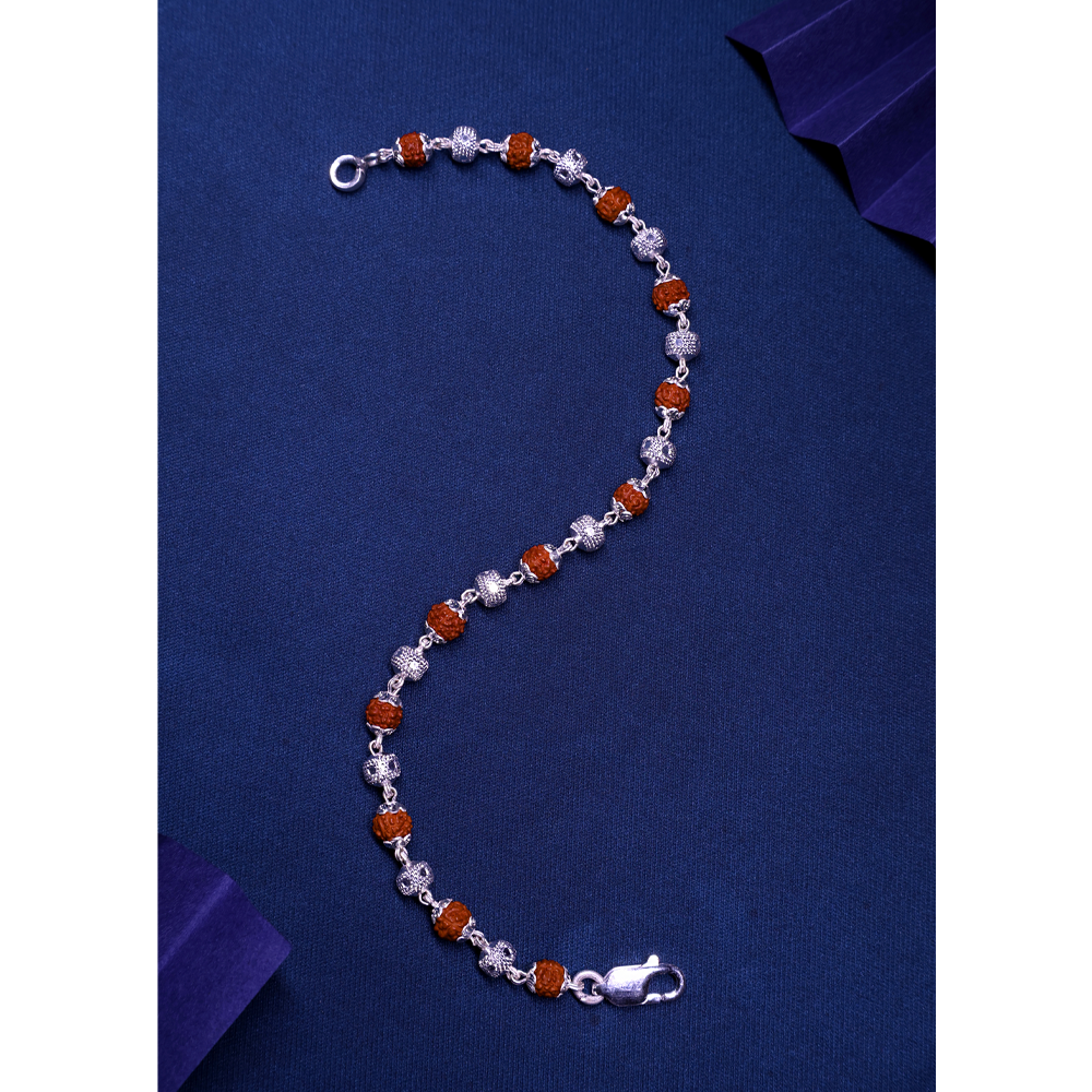 Rudraksha Silver 92.5% Purity Hallmark Bracelet Lotus Capping with Silver Beads