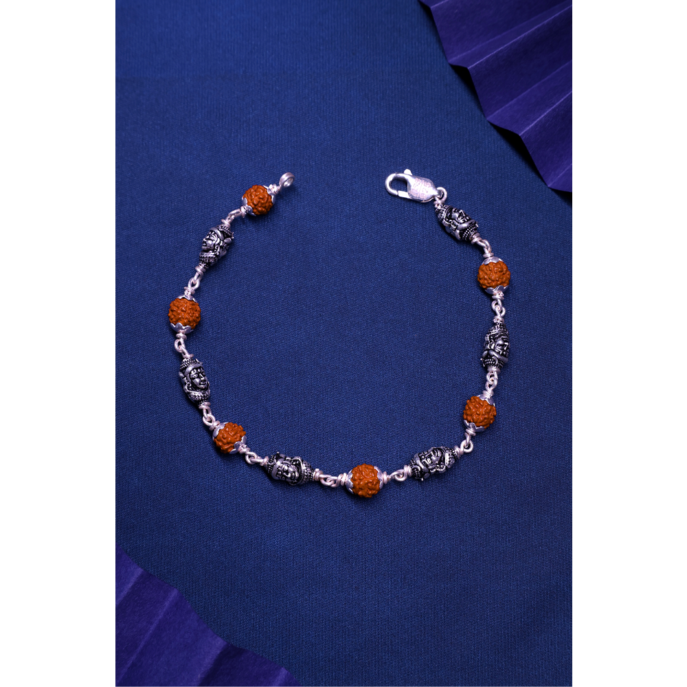 Rudraksha Silver 92.5% Purity Hallmark Bracelet Shiva Edition (Shiva Face)