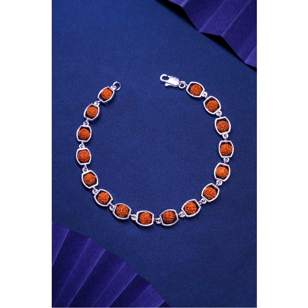 Rudraksha Silver 92.5% Purity Hallmark Bracelet Rectangular Edge Silver Frame