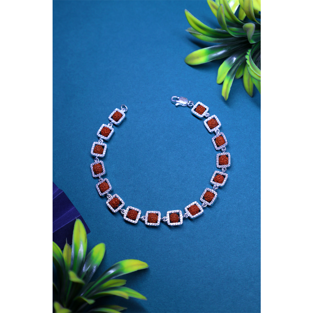 Rudraksha Silver 92.5% Purity Hallmark Bracelet Square Edge Link Diamond