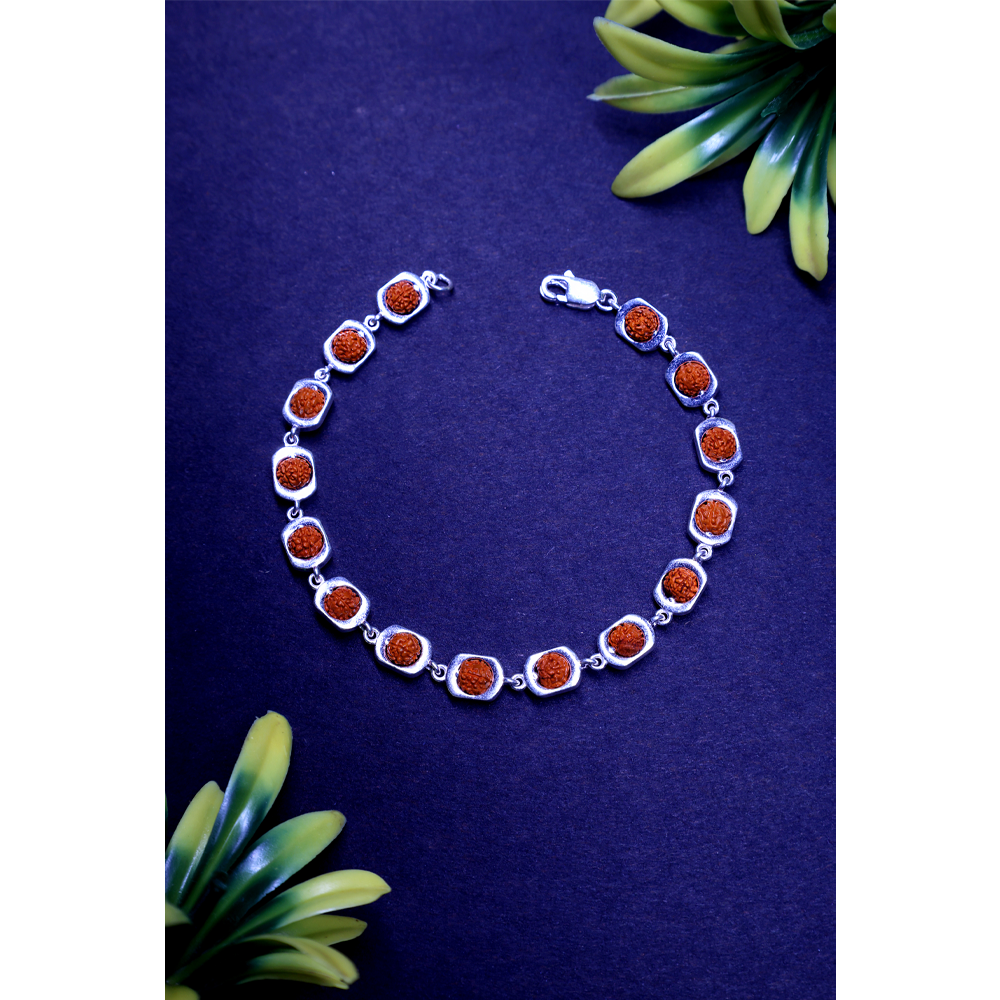 Rudraksha Silver 92.5% Purity Hallmark Bracelet Silver Edge Square Link Bracelet
