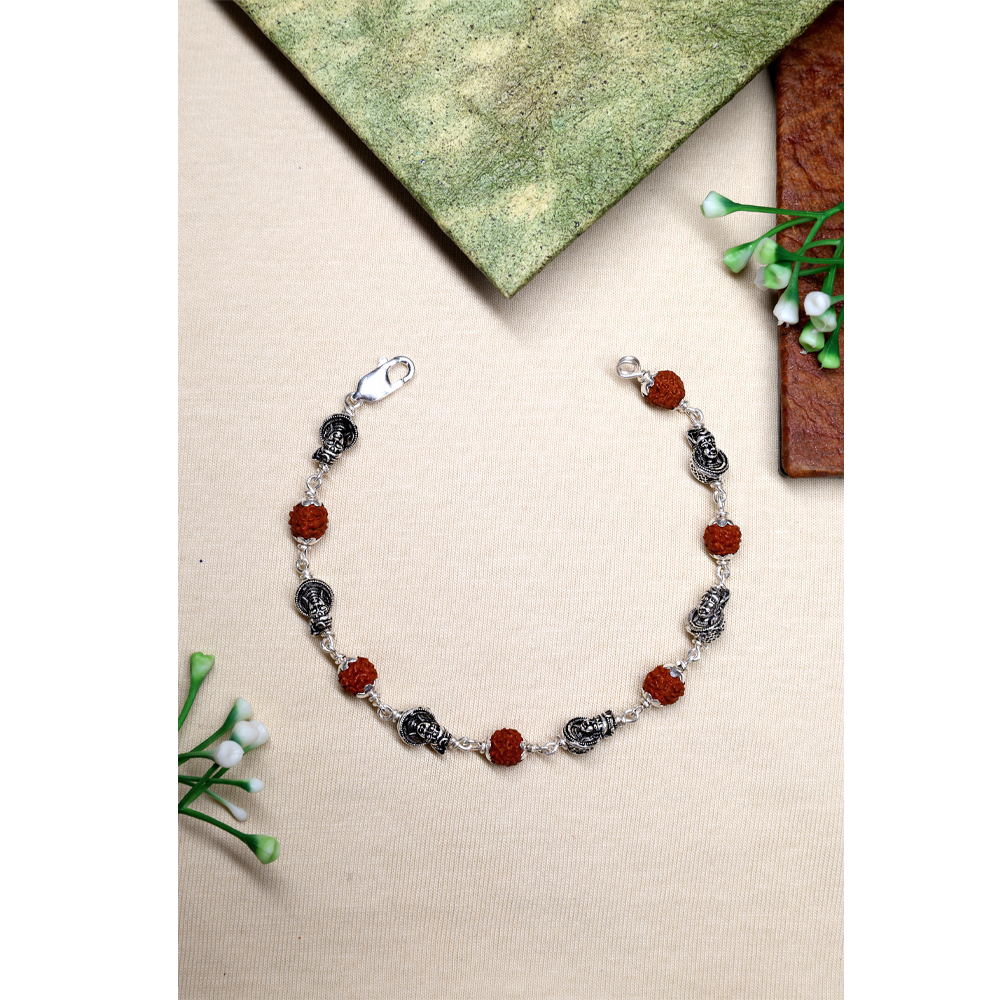Rudraksha Silver 92.5% Purity Hallmark Bracelet Shiva Edition (Both side shiva face)