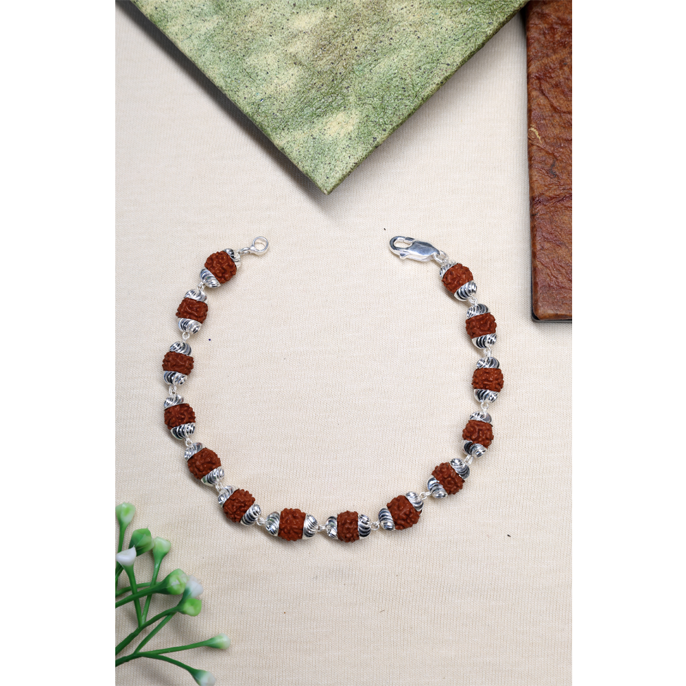 Rudraksha Silver 92.5% Purity Hallmark Bracelet Textured line Capping