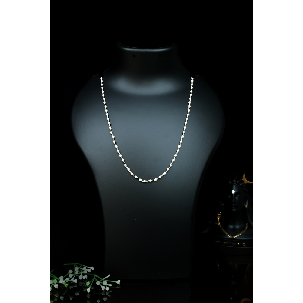 White Silver 92.5 Purity Hallmark Tulsi Silver Mala with Capping