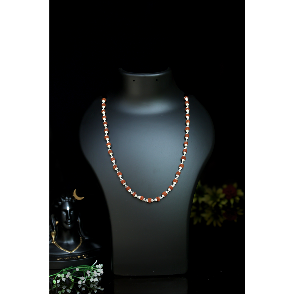 Rudraksha Silver Mala 92.5 Purity Hallmark with Textured Line Capping