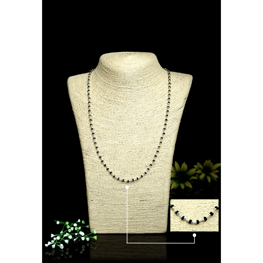 Silver Mala 92.5 Purity Hallmark Black Tulsi Silver Mala with Capping