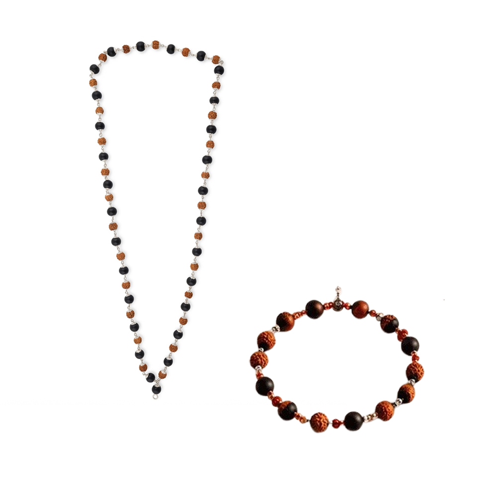 Rudraksha Karungli Mala and Rudraksha Karungali Bracelete Combo