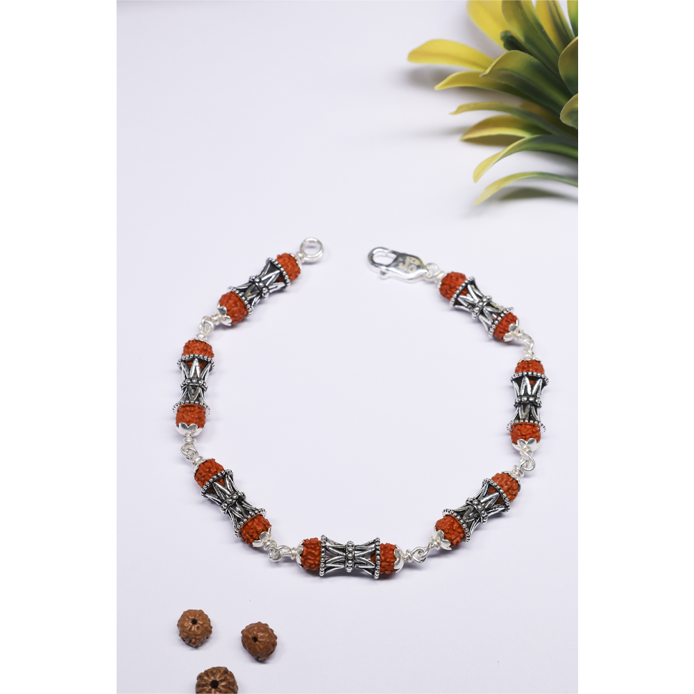 Rudraksha Silver 92.5 Purity Hallmark Bracelet with Silver Damru 