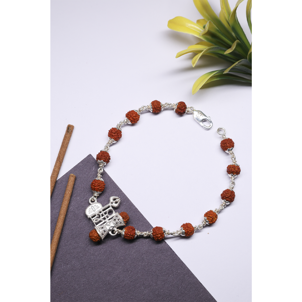 Rudraksha Silver 92.5 Purity Hallmark Bracelet with Shiv Damru and Trishul.