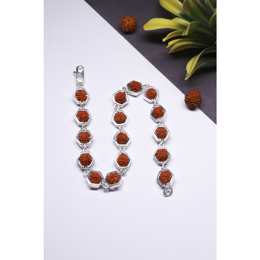 Rudraksha Silver 92.5 Purity Hallmark Bracelet Silver Hexagon Frame