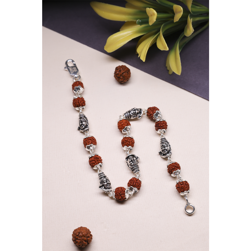 Rudraksha Silver 92.5 Purity Hallmark Bracelet Lotus capping Shiva Edition.