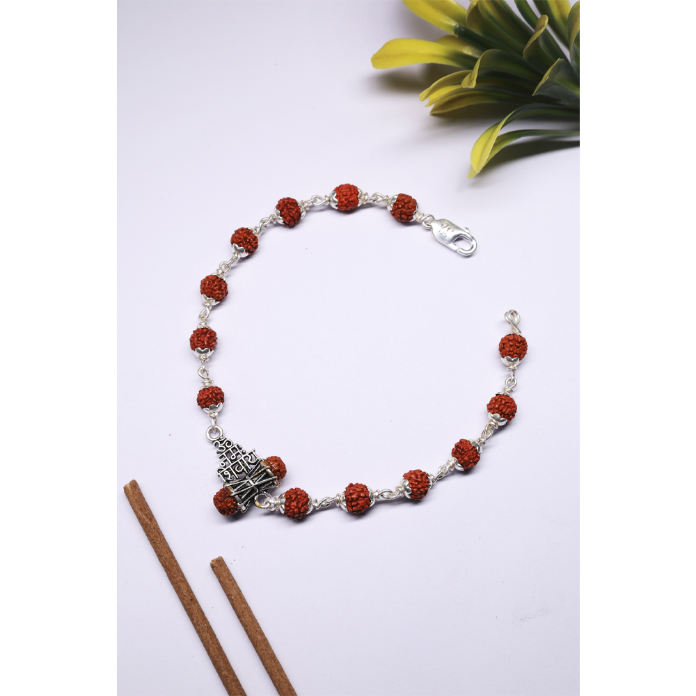 Rudraksha Silver 92.5 Purity Hallmark Bracelet Lotus Capping OM NAMAH SHIVAY.