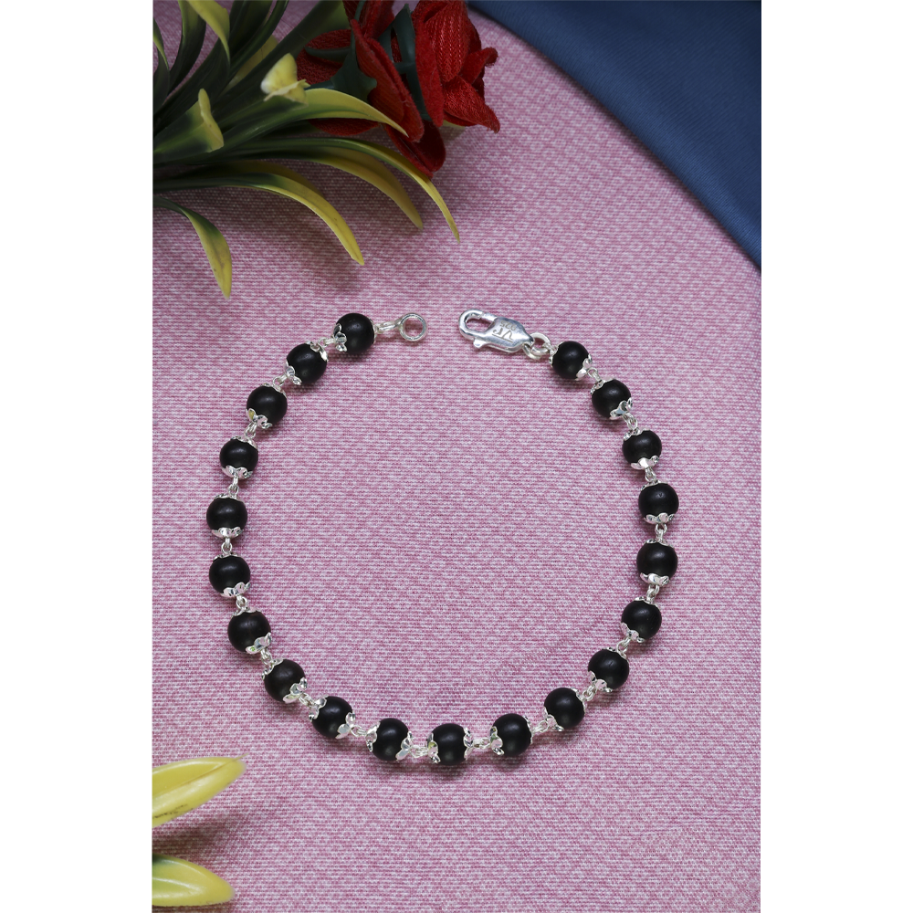 Karungali Silver 92.5 with Purity Hallmark Bracelet Lotus Capping.