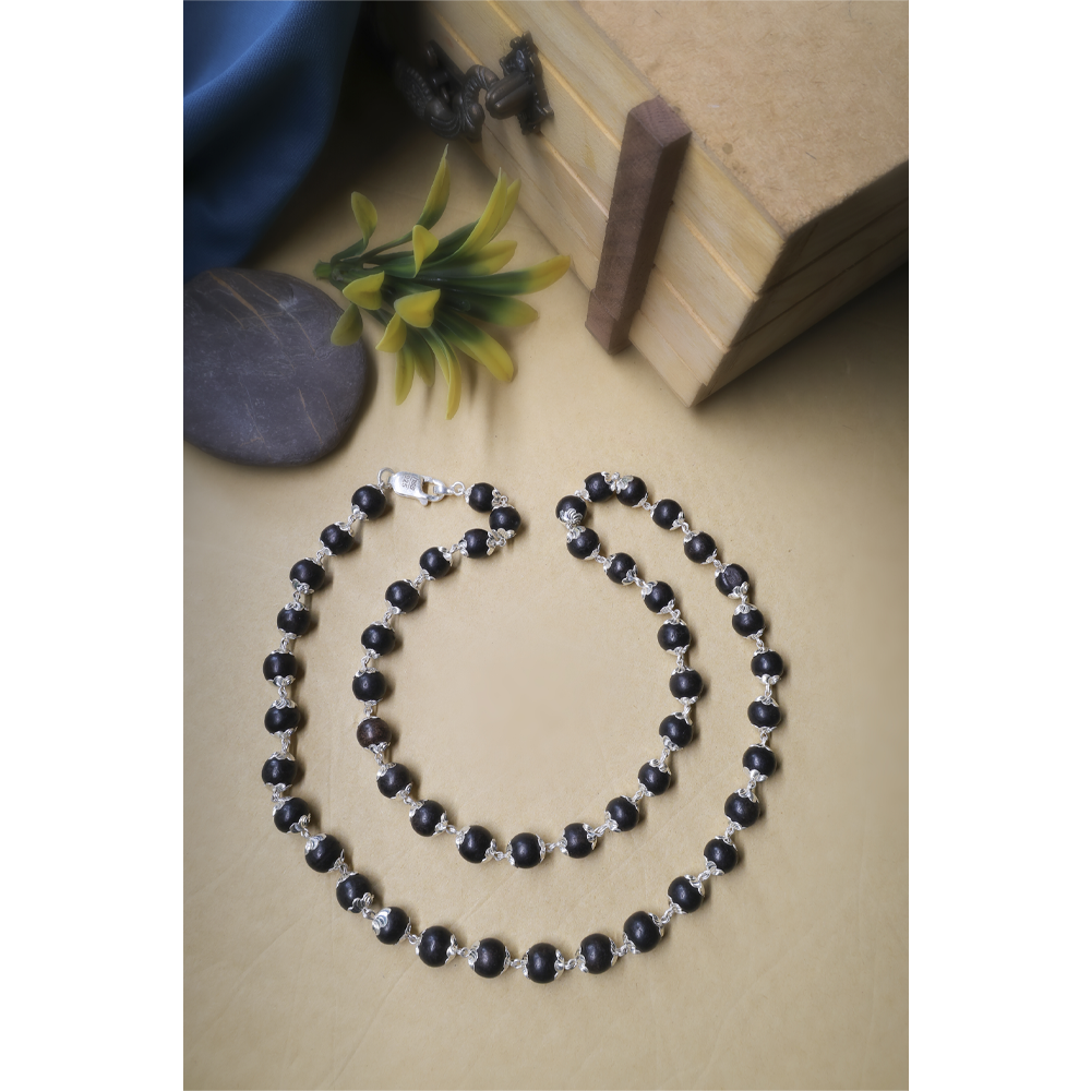 Karungali Silver 92.5 with Purity Hallmark Mala C cut Capping.