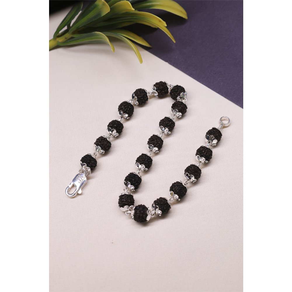 Black Rudraksha Silver 92.5 Purity Hallmark Bracelet C Cut Capping