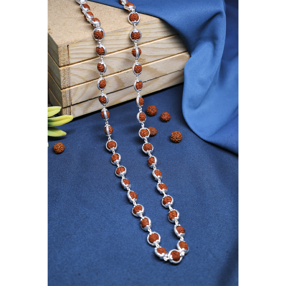Rudraksha Silver 92.5 Purity Hallmark Mala with Silver Ring