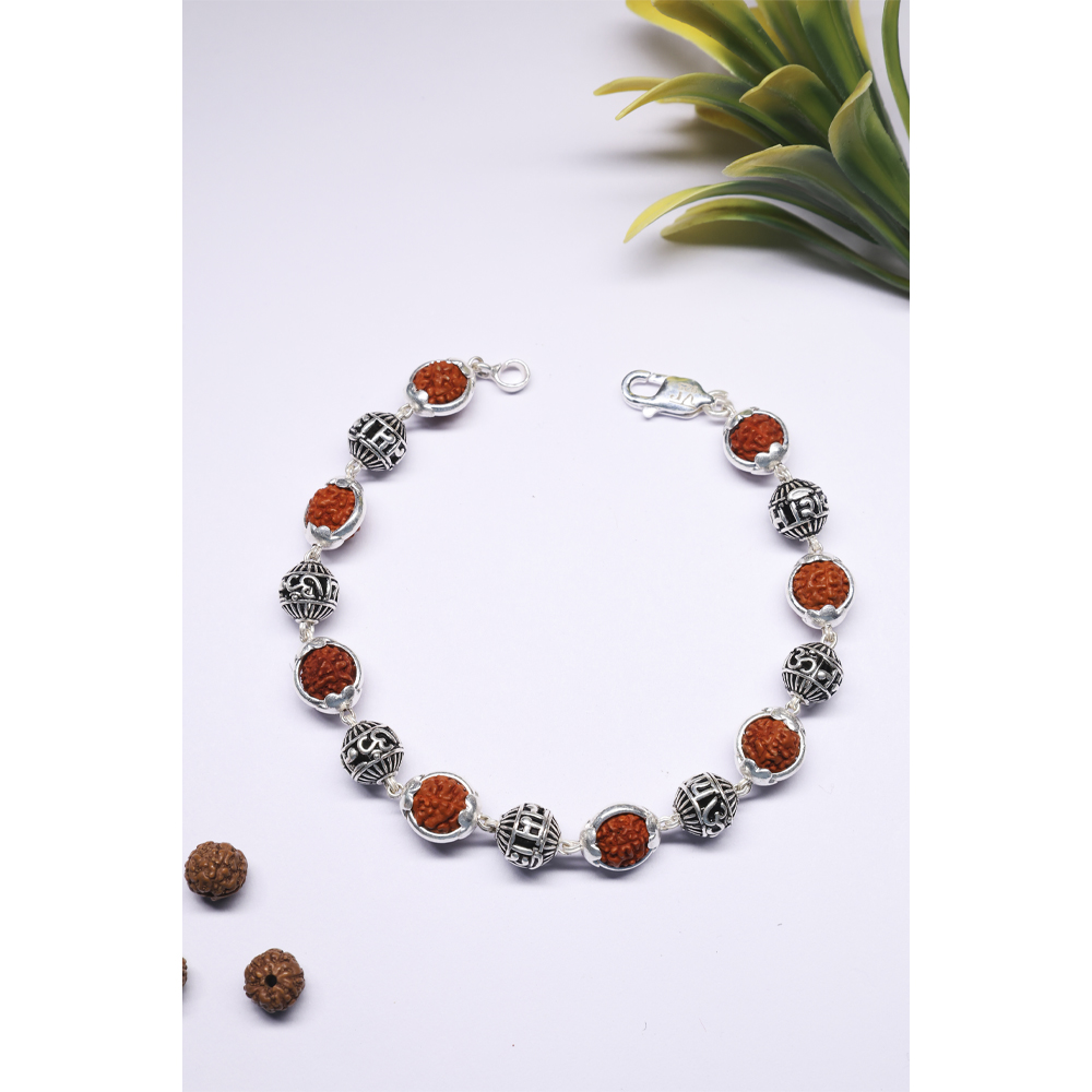 Rudraksha Silver Bracelet  92.5 Purity Hallmark with Silver Ring and OM NAMAH SHIVAY Beads.