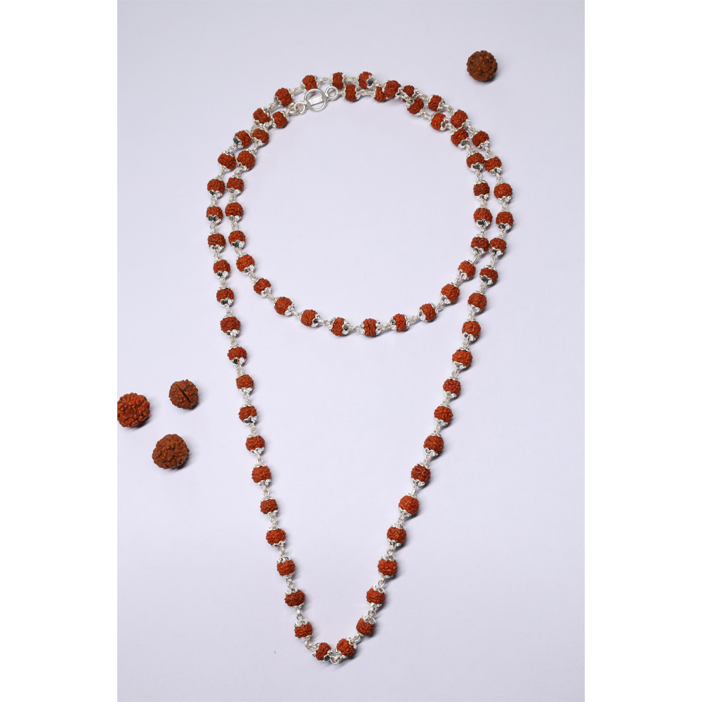 Brown Rudraksha Silver 92.5 Purity Hallmark Mala with C cut capping